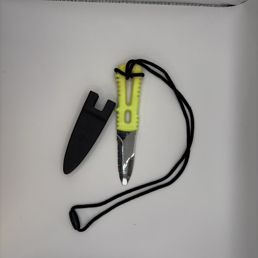 RARE Vintage Gerber River Shorty Fluorescent yellow Blunt Tip SCUBA KAYAK Italy